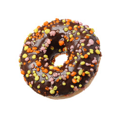 Sweet delicious glazed donut on white background