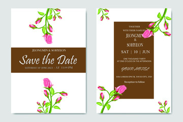 Wedding invitation template with beautiful rose buds