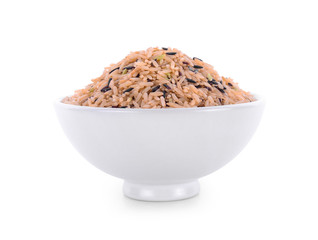 rice in bowl, isolated on white