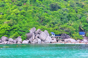 foreigner tourists are enjoy relax sunbathe,dive,scuba,snorkeling at beautiful sea and the green...
