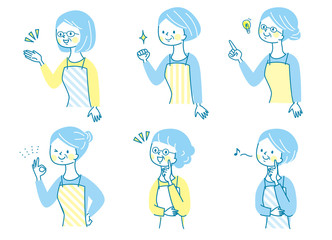 笑顔シニア女性　エプロン　セット