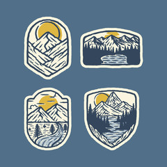 Camping mountain nature wild badge patch pin graphic illustration vector art t-shirt design