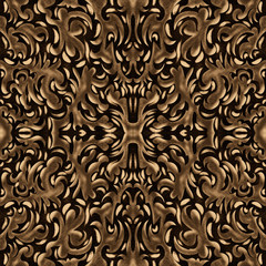 abstract flowers drawn baroque style in light brown and dark brown colors, seamless pattern, illustrations