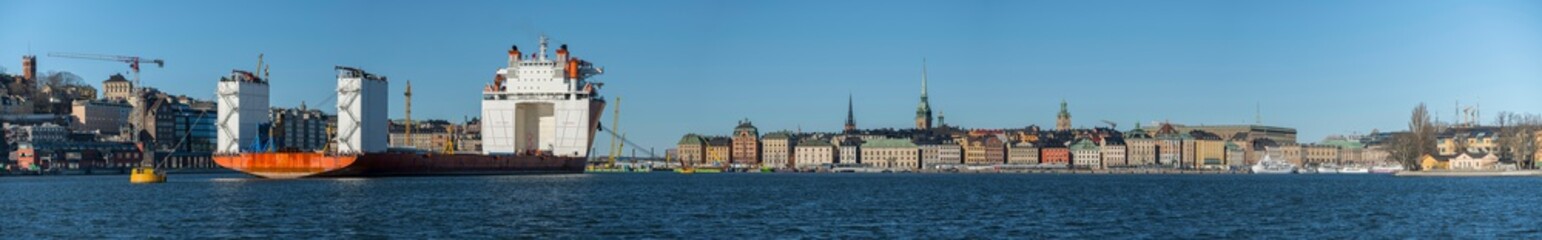 Transportation ship for large goods from China in Stockholm for deliverance of a bridge.