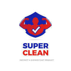 Muscle man silhouette with checkmark, vector logo - icon