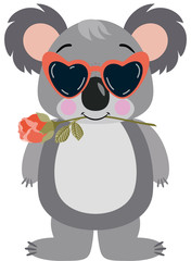 Obraz premium Funny koala holding a rose in mouth