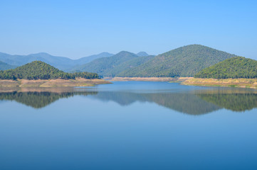 Fototapeta na wymiar Spectacular view of the nature in Mae Kuang Dam, Chiang Mai province of Thailand. Mae Kuang dam is a medium-sized reservoir used to facilitate water into the city’s water supply.