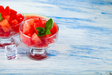 Pieces of watermelon and mint