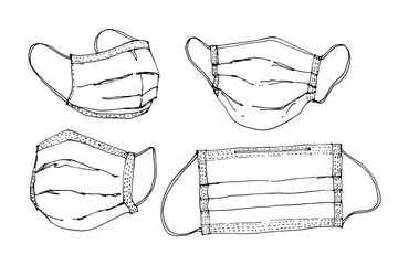 Sketch drawing of a disposable medical mask. Vector illustration on a white background.
