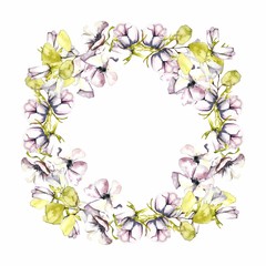 Round watercolor frame with flowers. Anemones. For invitations, save the date, weddings