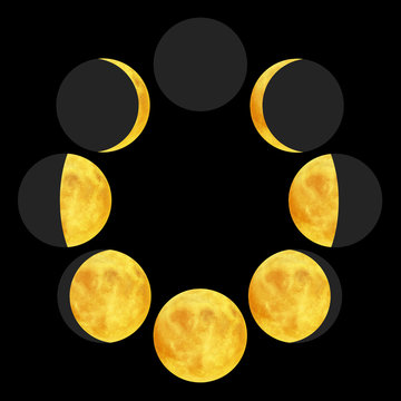 Moon phases illustration on black background