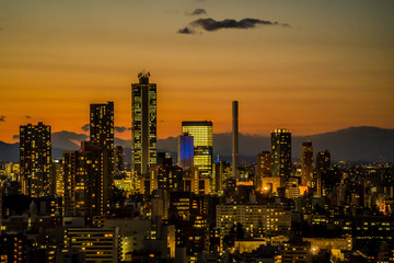 日本 東京 池袋 都市風景 夕焼け 夜景