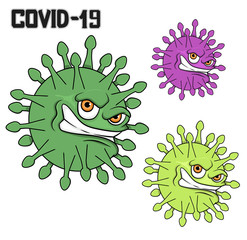 cartoon evil coronovirus microbes covid-19 .vector isolated on white background. stock illustration