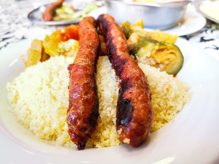 traditional moroccan dish couscous salad with Sausage