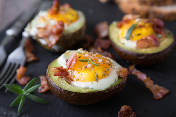 Baked Avocado with Egg and Bacon