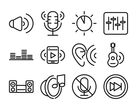 sound audio volume music line style icons set