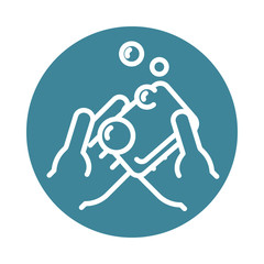 virus covid 19 pandemic cleaning washing hands with soap block line style icon