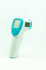 Non-contact infrared thermometer isolated on white background to measure a body temperature.