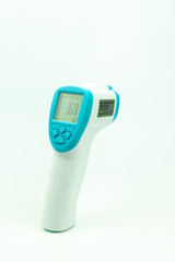 Non-contact infrared thermometer isolated on white background to measure a body temperature.