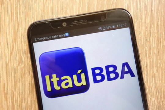 KONSKIE, POLAND - AUGUST 04, 2018: Itau Unibanco Holding logo displayed on a modern smartphone