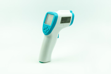 Non-contact infrared thermometer isolated on white background to measure a body temperature.