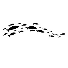 Silhouettes of groups of sea fishes. Colony of small fish.