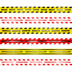 Coronavirus 2019-nCOV, seamless yellow and red security tapes on isolated background, set coronavirus tapes, vector illustration