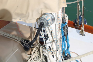 Winch With Rope On Sailing Boat close up photo