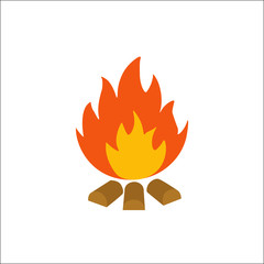 vector illustration of burning bonfire with wood on white background - Vector