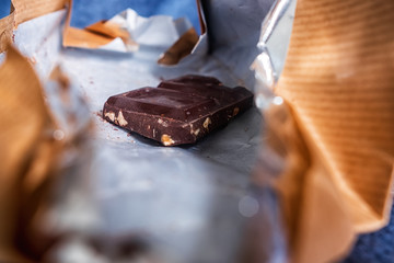 The last piece of chocolate with hazelnuts inside of the package