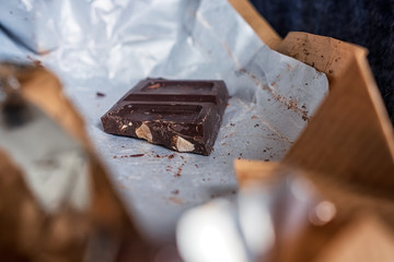 The last piece of chocolate with hazelnuts inside of the package