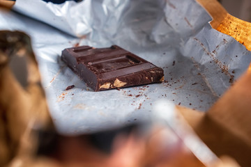 The last piece of chocolate with hazelnuts inside of the package