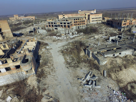 Abandoned construction site of Hospital. (aerial drone image)Abandoned at 1991,during Ukrainian undependence crisis.  Kiev Region,Ukraine