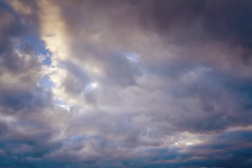 Blue summer sky with white cumulus clouds. Blue sky with clouds nature background.