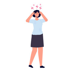 Headache attack, compassion fatigue. Head pain vector illustration.
