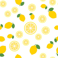 lemon slices seamless pattern on white background. Fruit citrus. Elements for menu. Vector illustration. - Vector