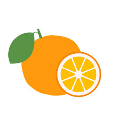 Orange with leaves whole and slices of oranges. Vector stock illustration of oranges. - Vector