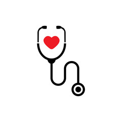 Simple stethoscope icon with heart shape. Health and medicine symbol, Isolated vector illustration.