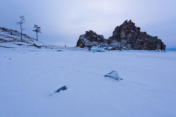 Lake Baikal beautiful winter, amazing natural scenery.