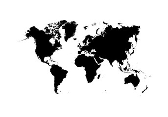 Black World Map, continents of the planet