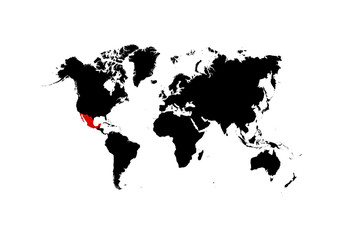 The map of Mexico is highlighted in red on the world map - Vector