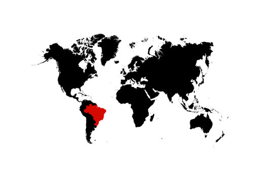 The map of Brazil is highlighted in red on the world map - Vector
