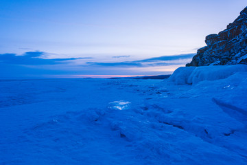 Lake Baikal beautiful winter, amazing natural scenery.