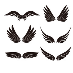 Wings icons set on white background for graphic and web design.