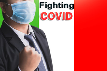 Man Italy inspection or man business in city with covid 19  for stop covid 19 virus covid-19 or corona protected Help protect For world and people stop virus warning