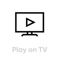 Video play on tv icon. Editable line vector.