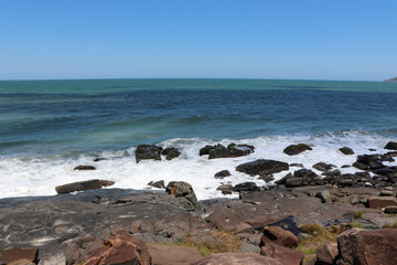 The beautiful landscape seen from the viewpoint of Armação beach in Florianópolis, Santa Catarina.