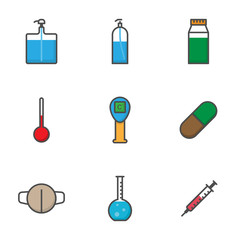 Virus medicine and related thing filled line icon set