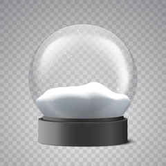 Christmas snow globe on transparent background. Glass ball. Vector illustration.