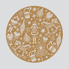 Christmas ball of snowflakes and stars. Magical christmas motif.